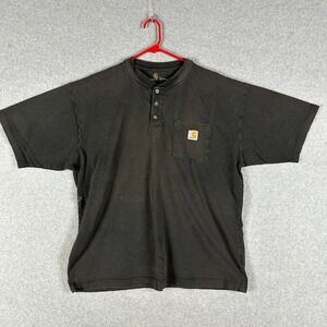 Carhartt Mens Henley Shirt Black Pocket Short Sleeve Size L Faded K84